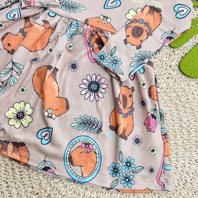  Vestido Manga Longa Malha Térmica Capivaras - Areia
